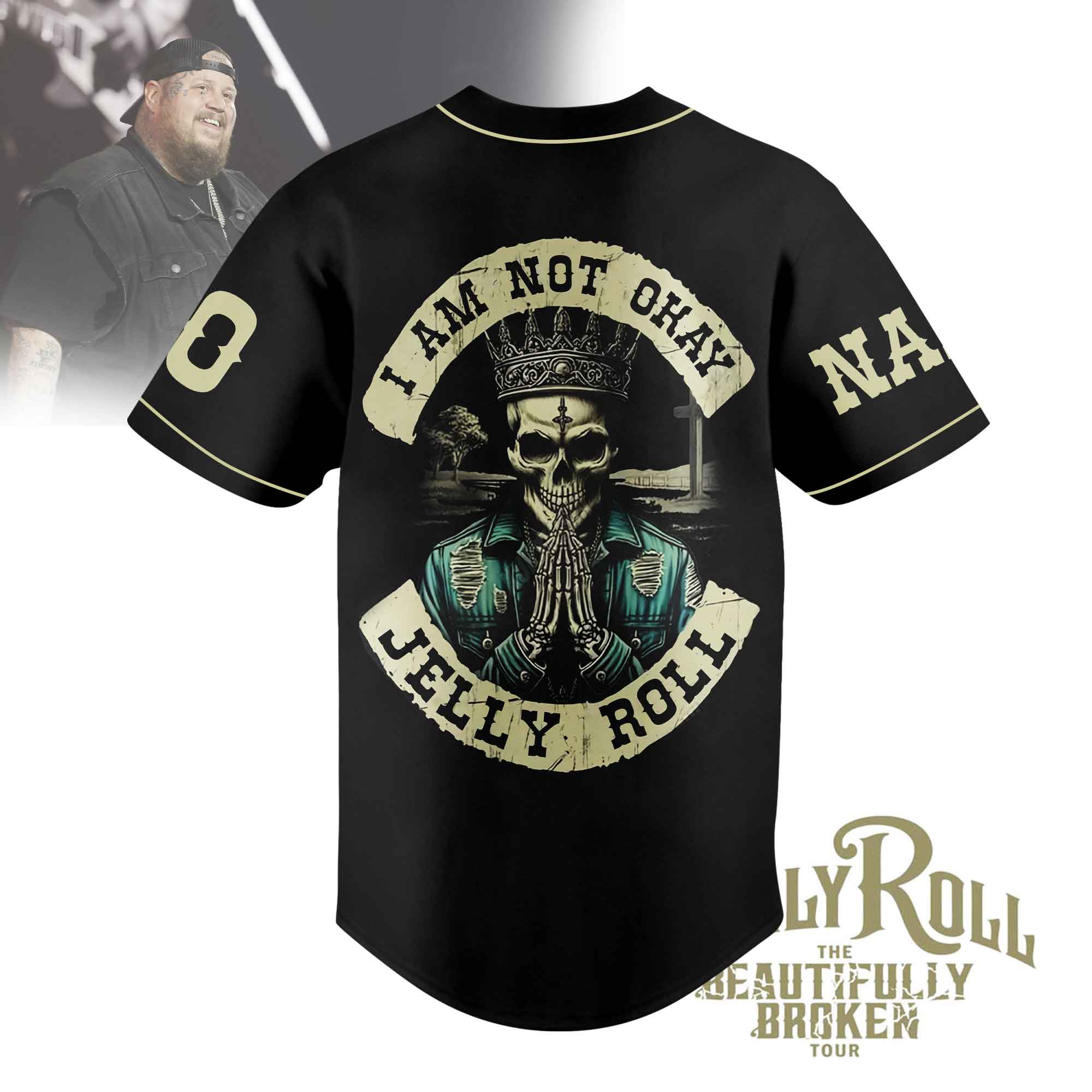 Mckenzieshoponline Jelly Roll I Am Not Okay Personalized Baseball Jersey For Fans - Image 2
