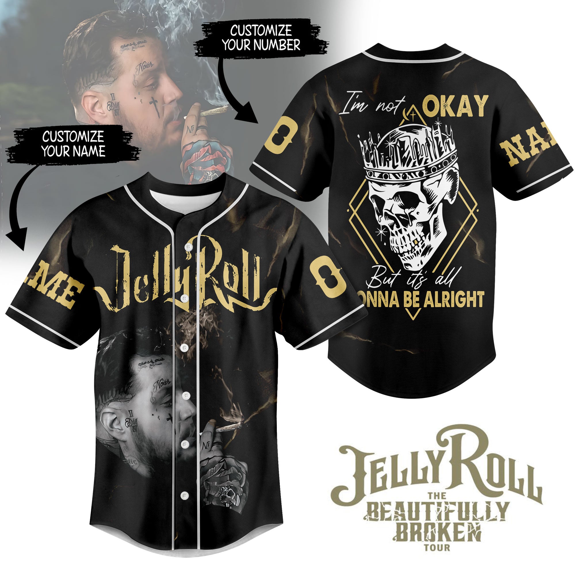 Mckenzieshoponline Jelly Roll I Am Not Okay Personalized Baseball Jersey For Fans