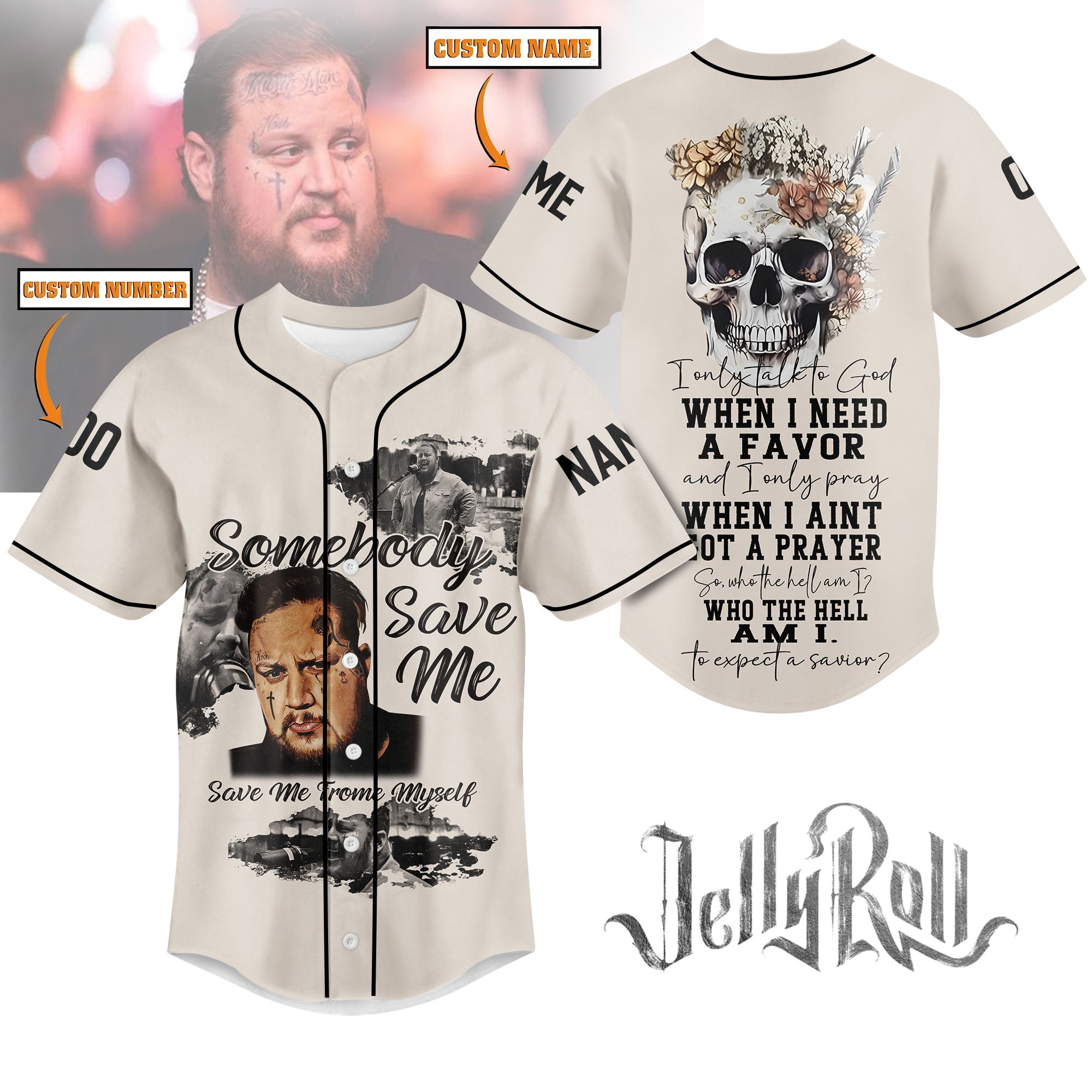 Mckenzieshoponline Jelly Roll Somebody Save Me Personalized Baseball Jersey For Fans