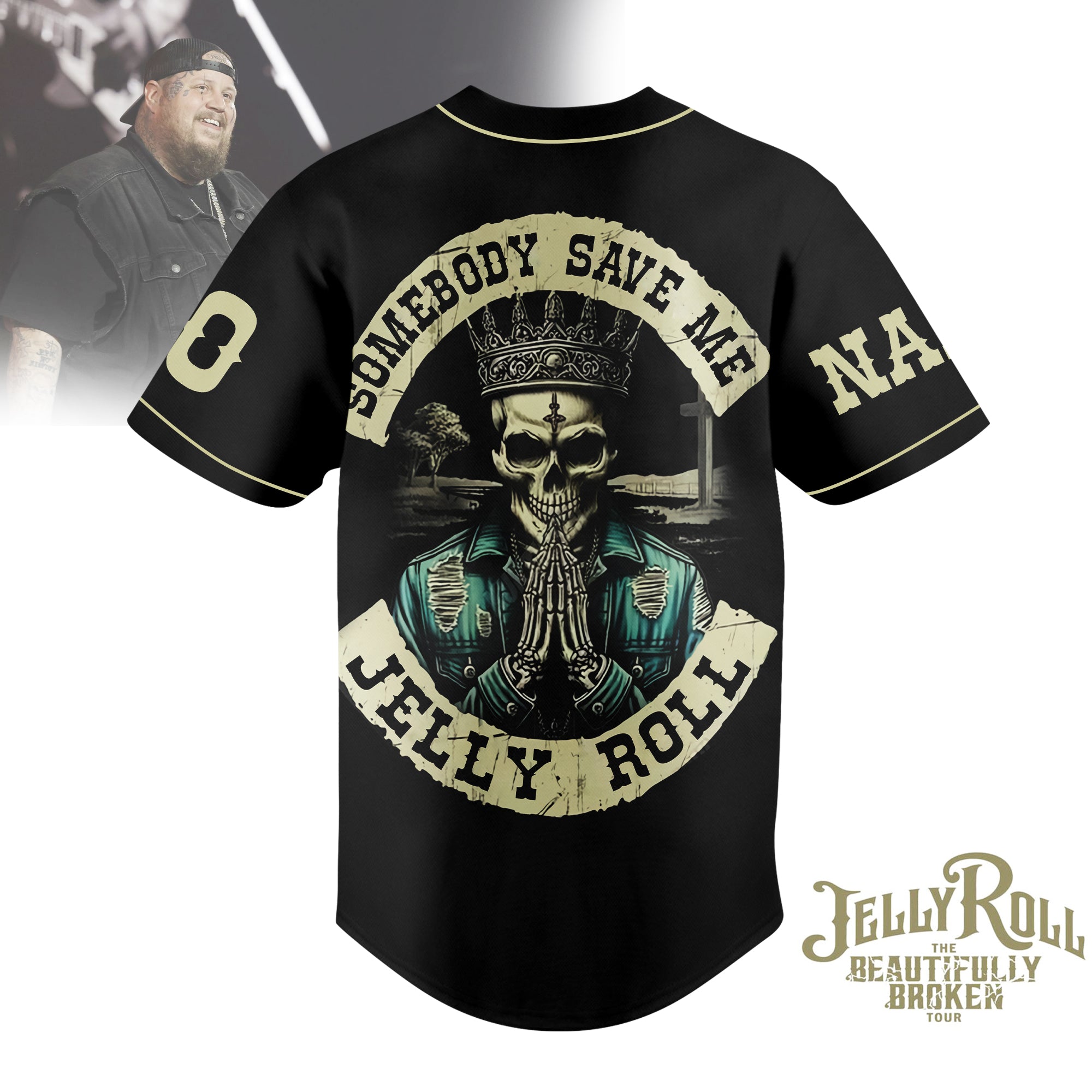 Mckenzieshoponline Jelly Roll Somebody Save Me Shirt Personalized Baseball Jersey For Fans - Image 2