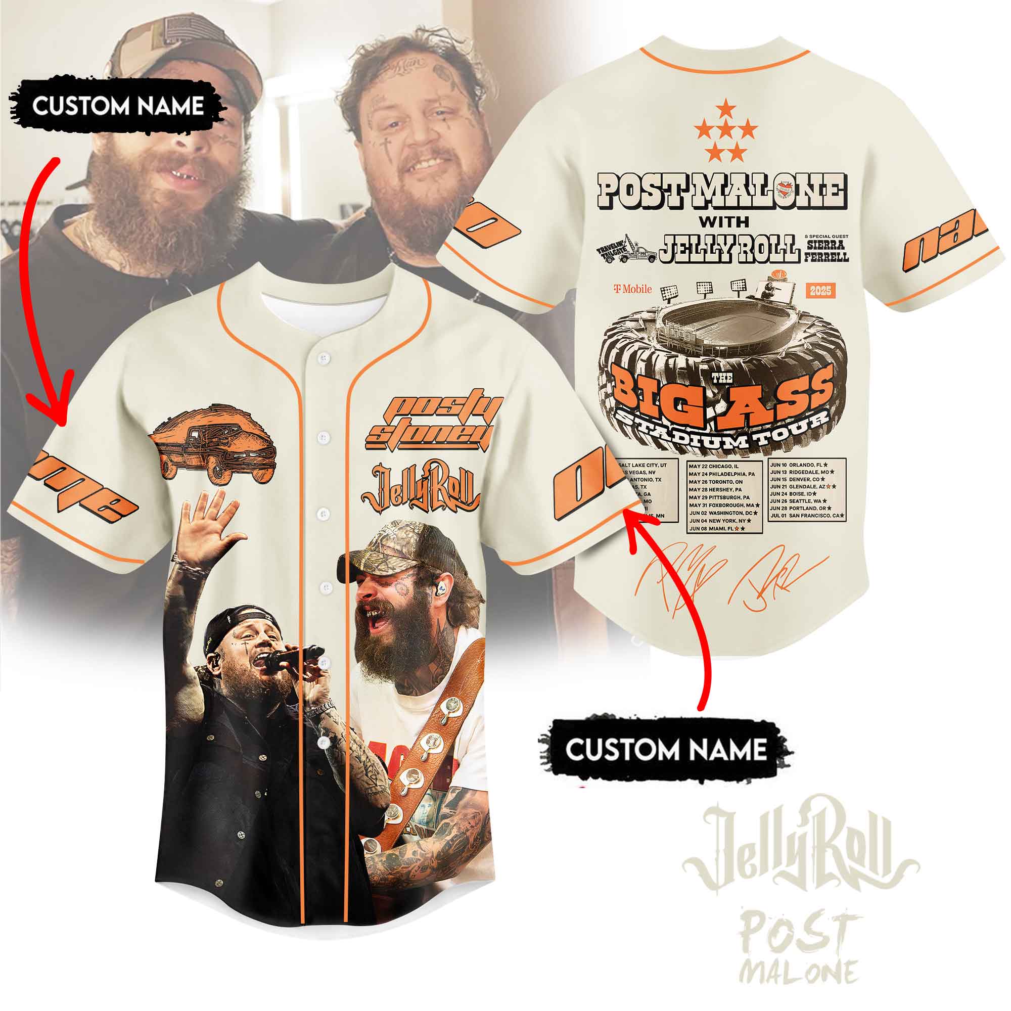 Mckenzieshoponline Jelly Roll x Post Malone Personalized Baseball Jersey For Fans
