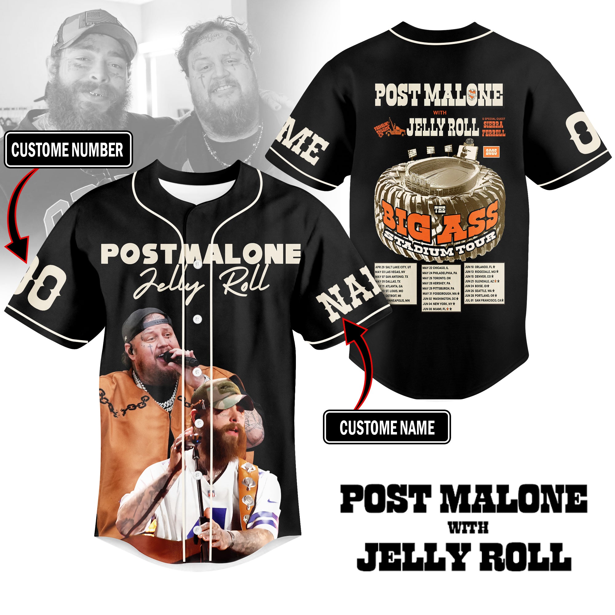 Mckenzieshoponline Jelly Roll x Post Malone Personalized Baseball Jersey For Fans