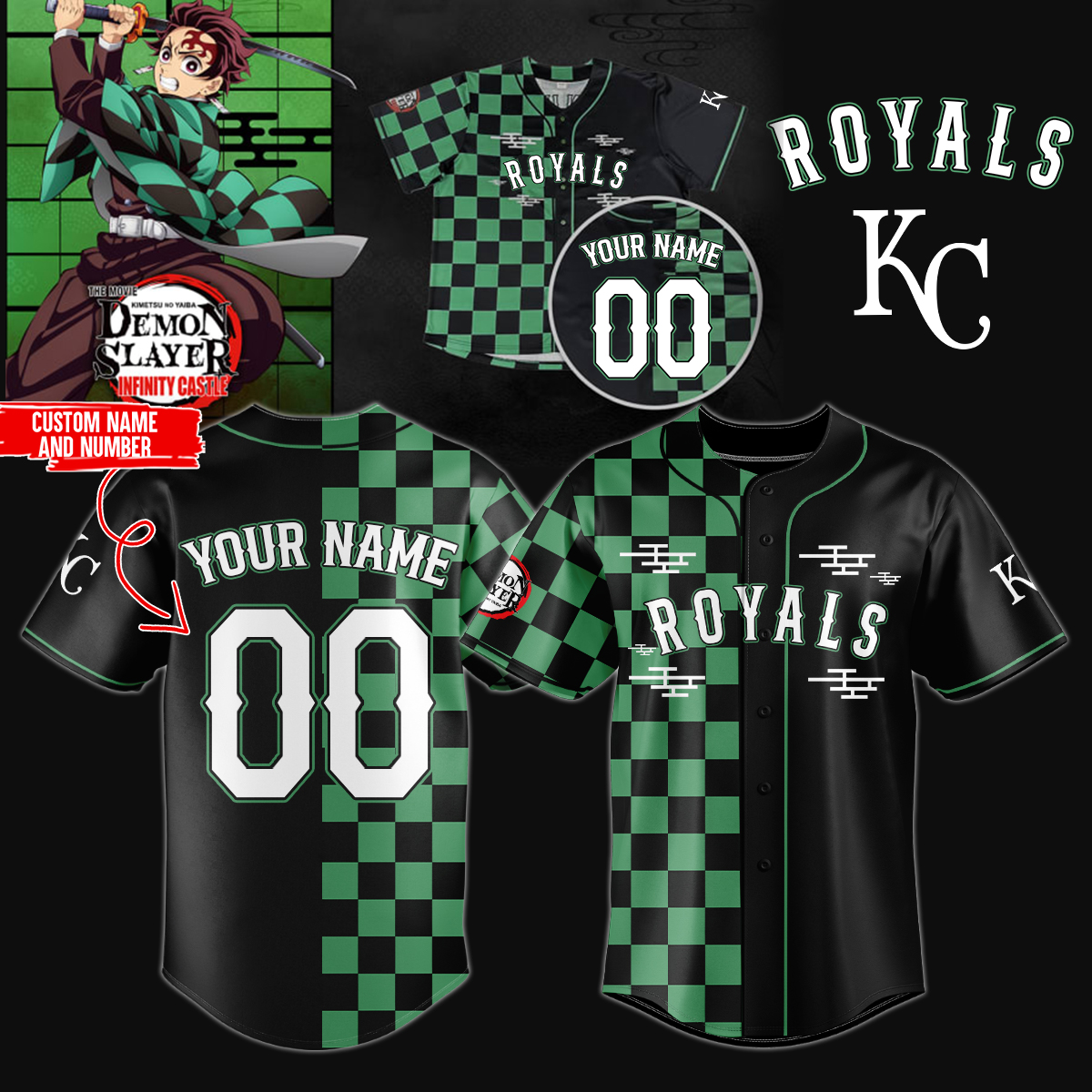 Mckenzieshoponline Kansas City Royals MLB x Demon Slayer Personalized Baseball Jersey For Fans
