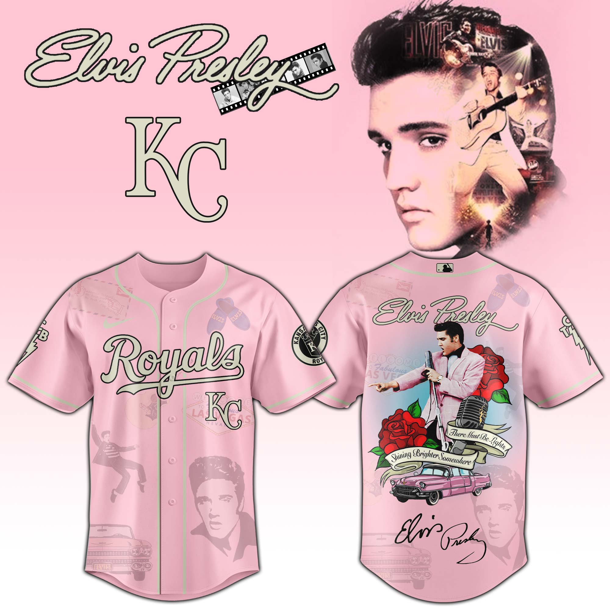 Jerseytrend Kansas City Royals MLB x Elvis Presley Personalized Baseball Jersey For Fans