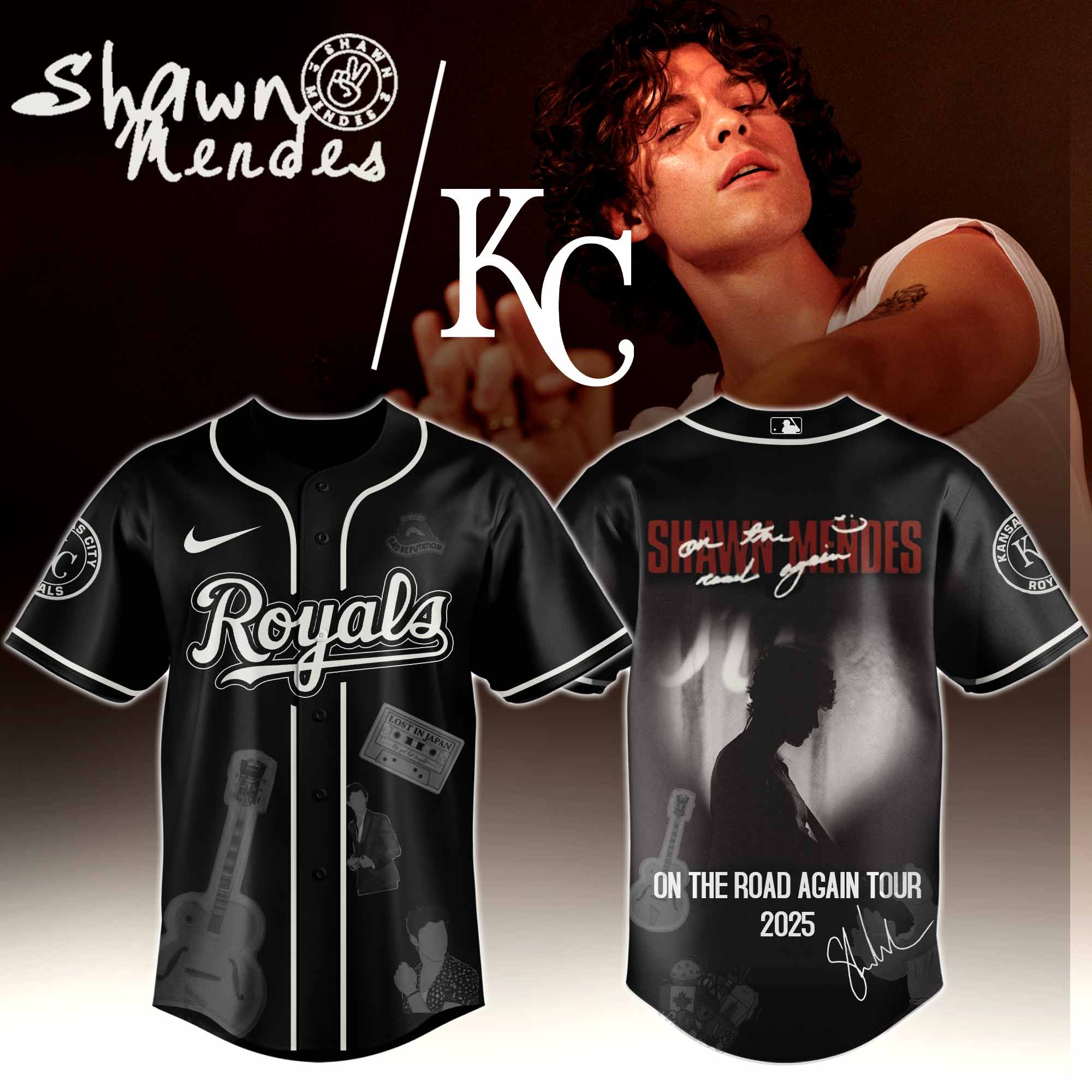 Jerseytrend Kansas City Royals MLB x Shawn Mendes On The Road Again Tour Personalized Baseball Jersey For Fans