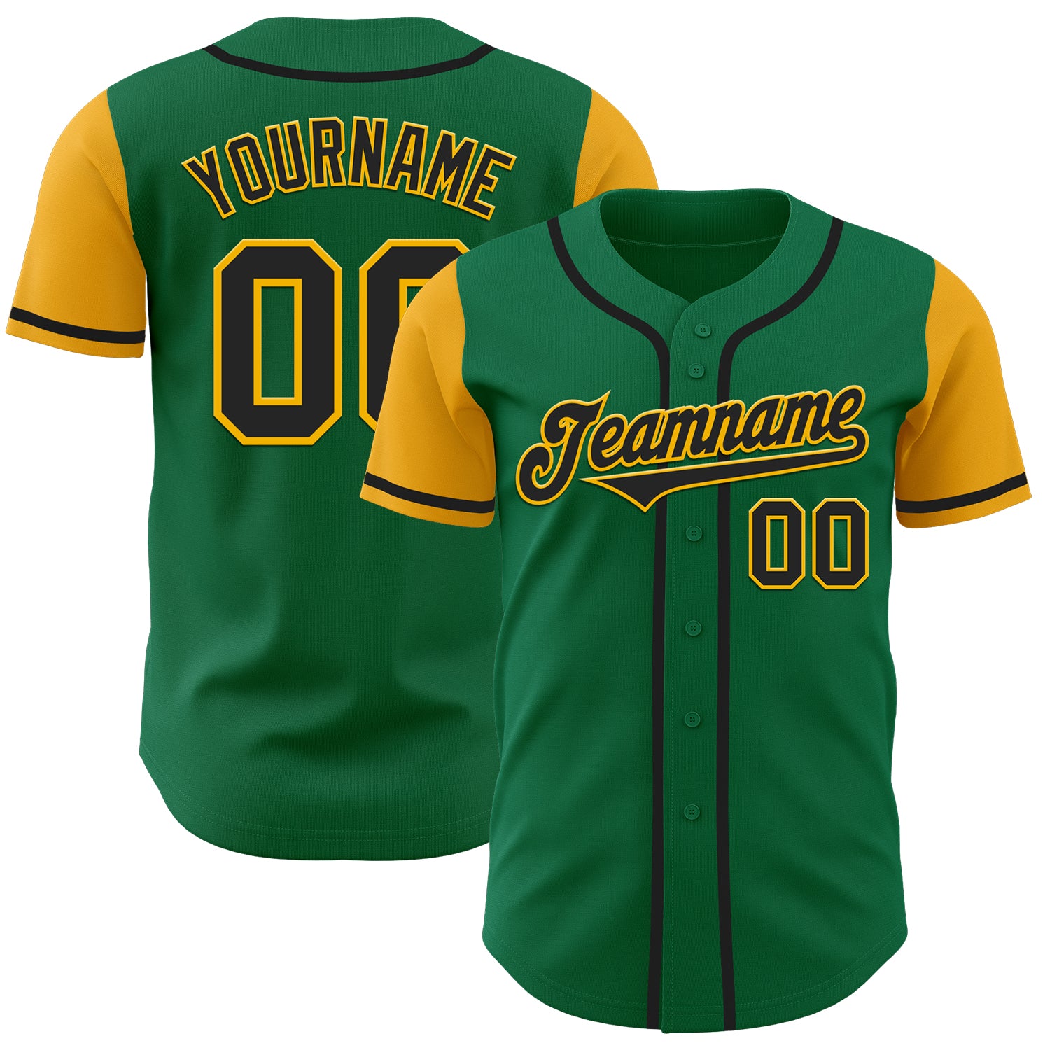 Jerseytrend Kelly Green Black Gold Two Tone Personalized Baseball Jersey For Fans