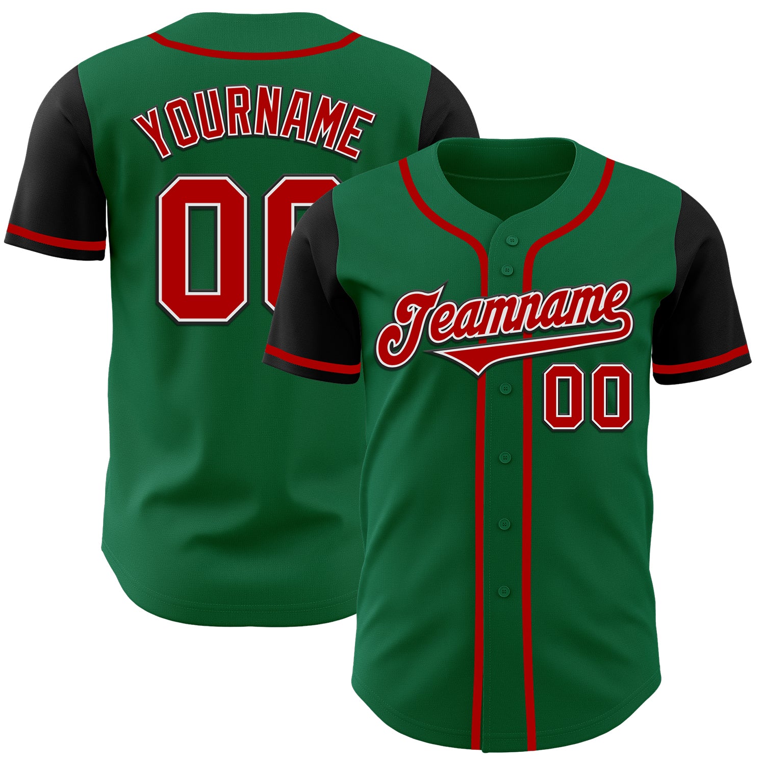 Mckenzieshoponline Kelly Green Red Black Two Tone Personalized Baseball Jersey For Fans