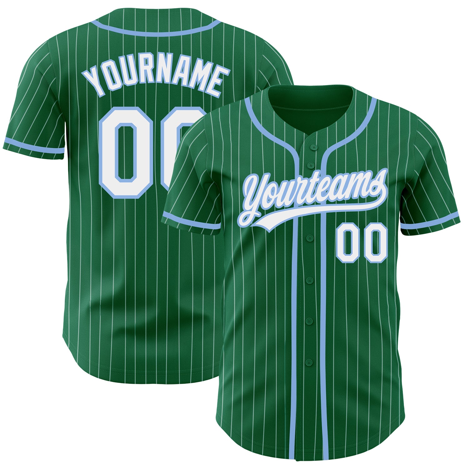 Jerseytrend Kelly Green White Pinstripe Light Blue Personalized Baseball Jersey For Fans