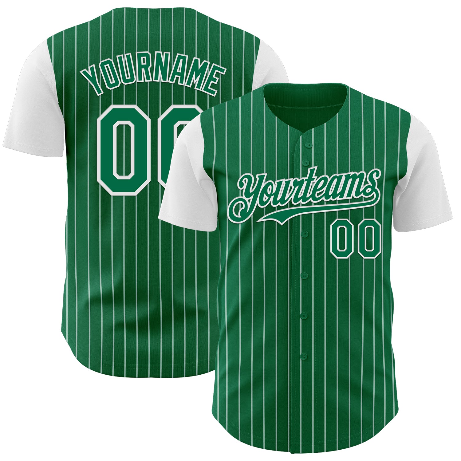 Jerseytrend Kelly Green White Pinstripe White Two Tone Personalized Baseball Jersey For Fans