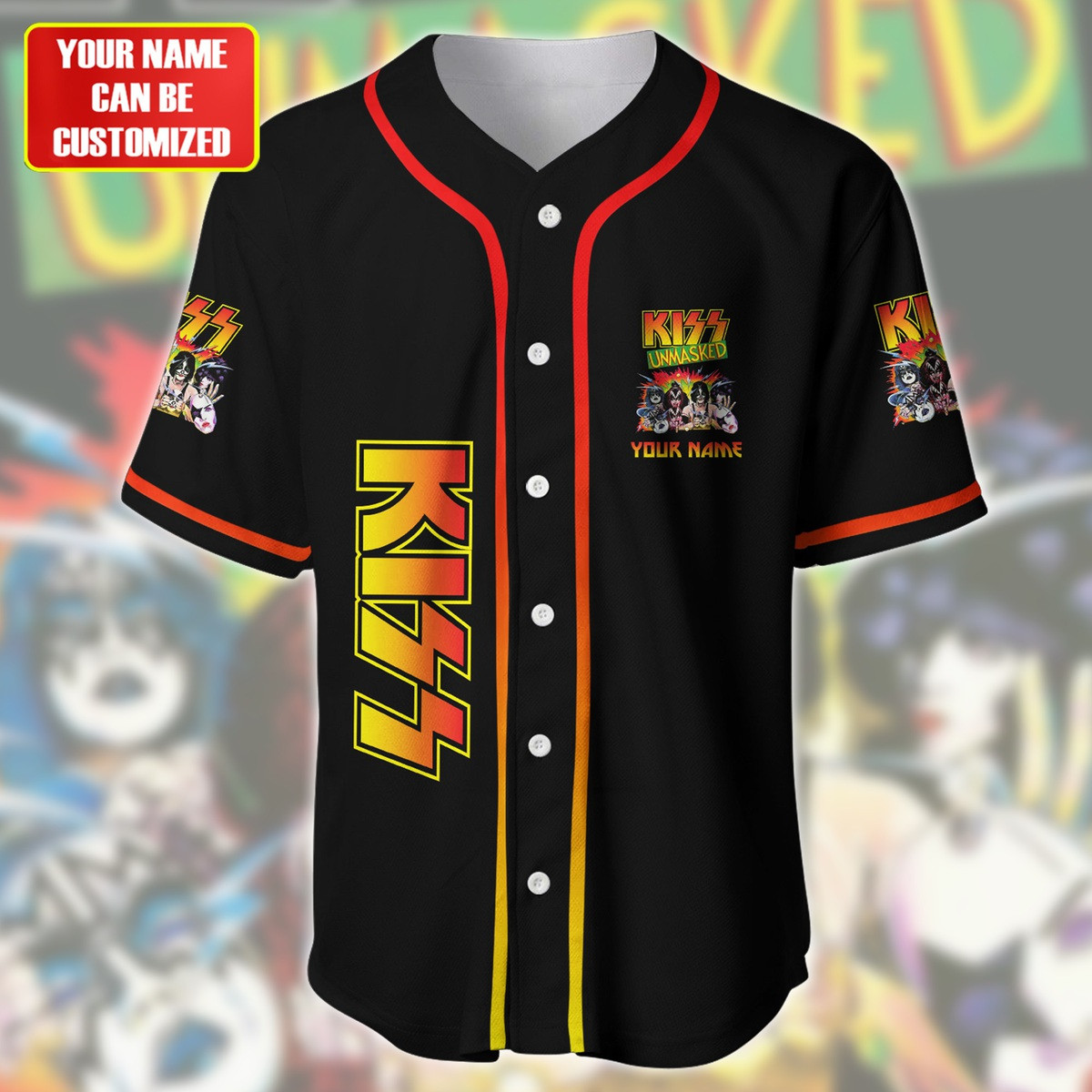 Jerseytrend Kiss Band Unmasked Personalized Baseball Jersey For Fans - Image 3