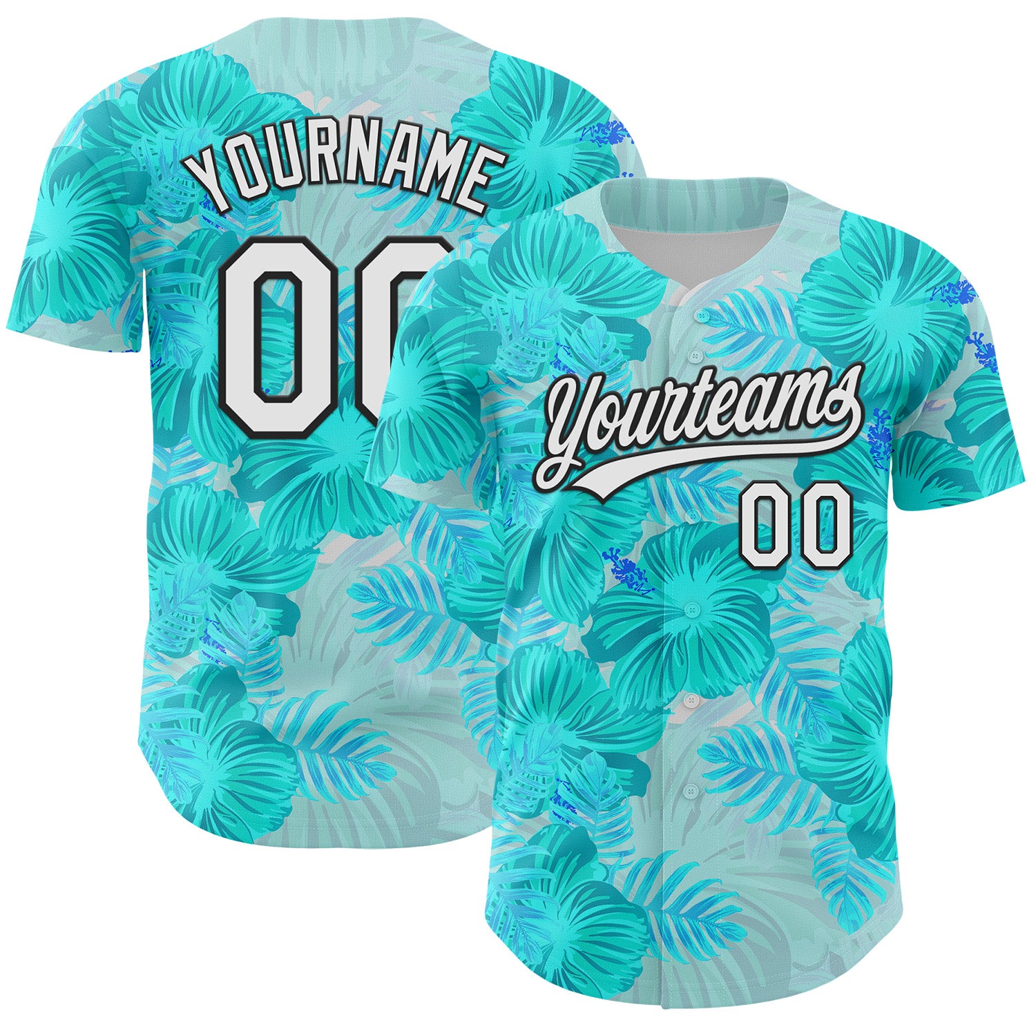 Mckenzieshoponline Lakes Blue White Black 3D Tropical Hawaii Jungle Leaves And Flower Personalized Baseball Jersey For Fans