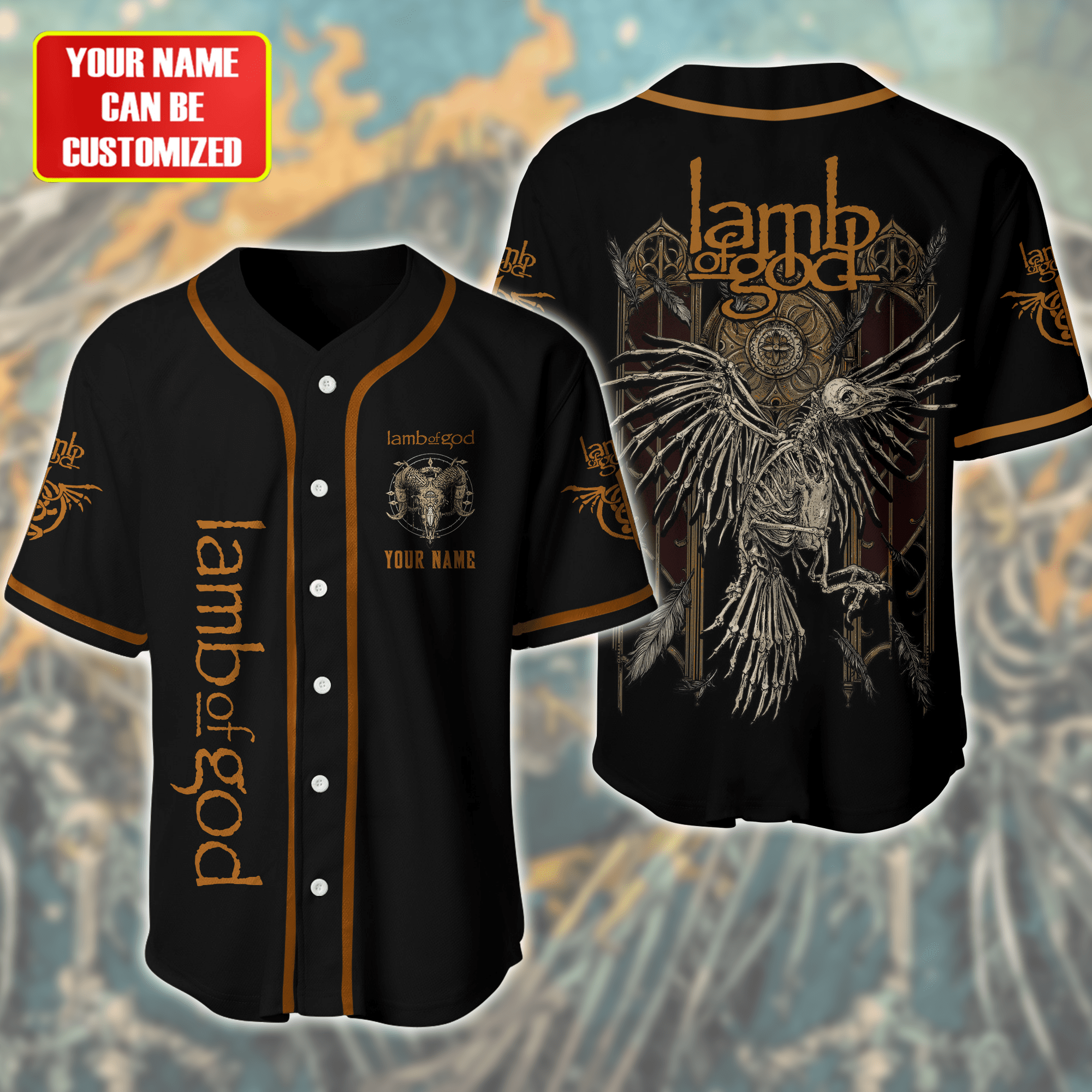 Jerseytrend Lamb of God Band Crow Skeleton Personalized Baseball Jersey For Fans