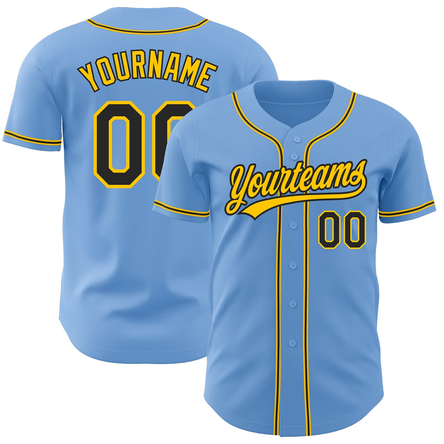 Mckenzieshoponline Light Blue Black Gold Personalized Baseball Jersey For Fans