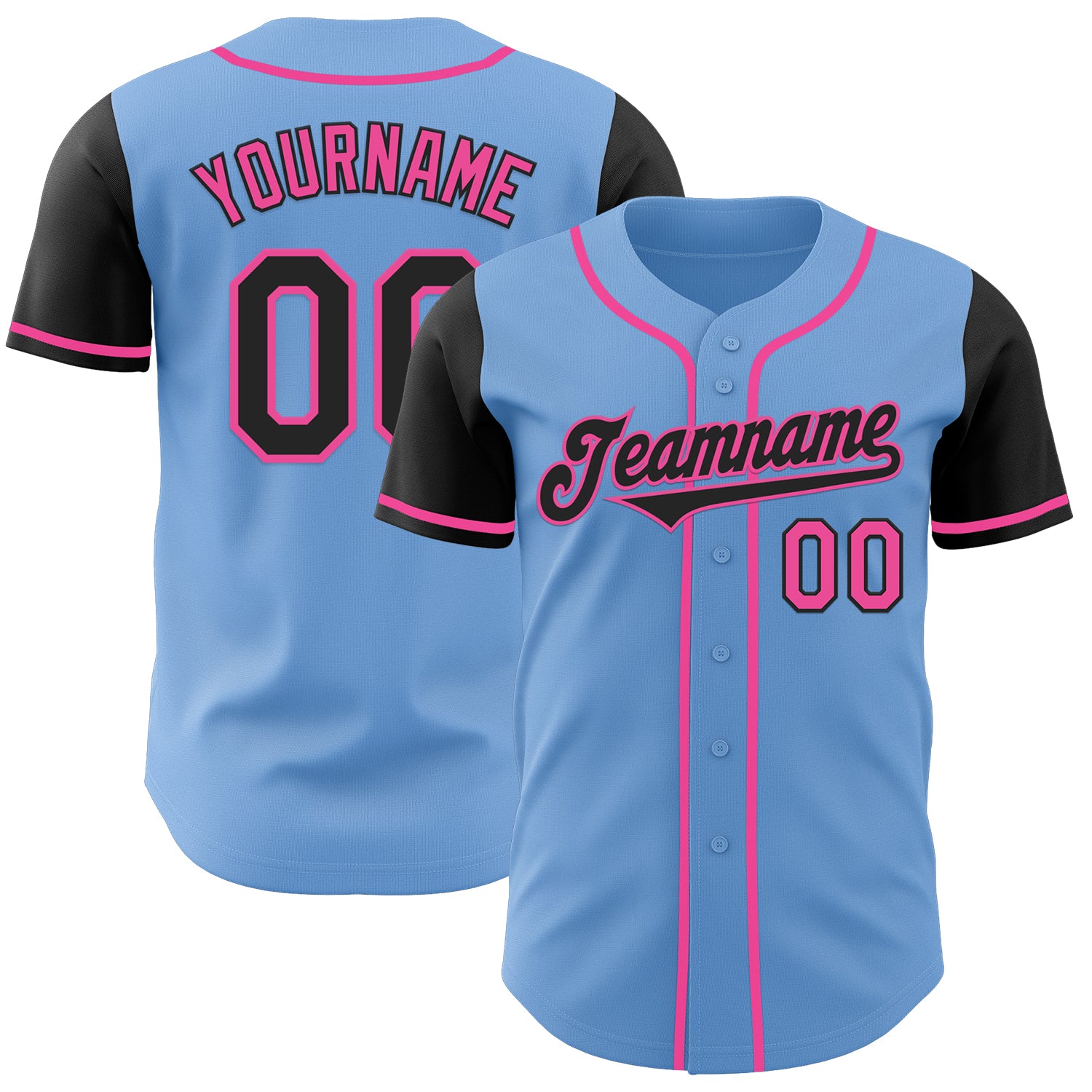 Jerseytrend Light Blue Black Pink Two Tone Personalized Baseball Jersey For Fans