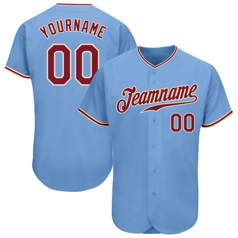 Mckenzieshoponline Light Blue Crimson City Cream Personalized Baseball Jersey For Fans