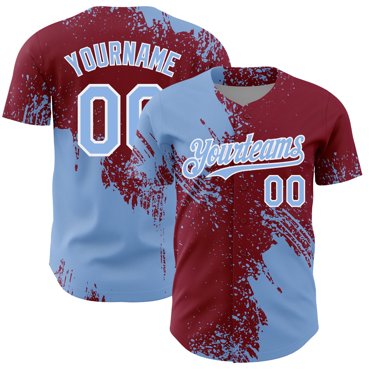 Mckenzieshoponline Light Blue Crimson White 3D Pattern Design Abstract Brush Stroke Personalized Baseball Jersey For Fans