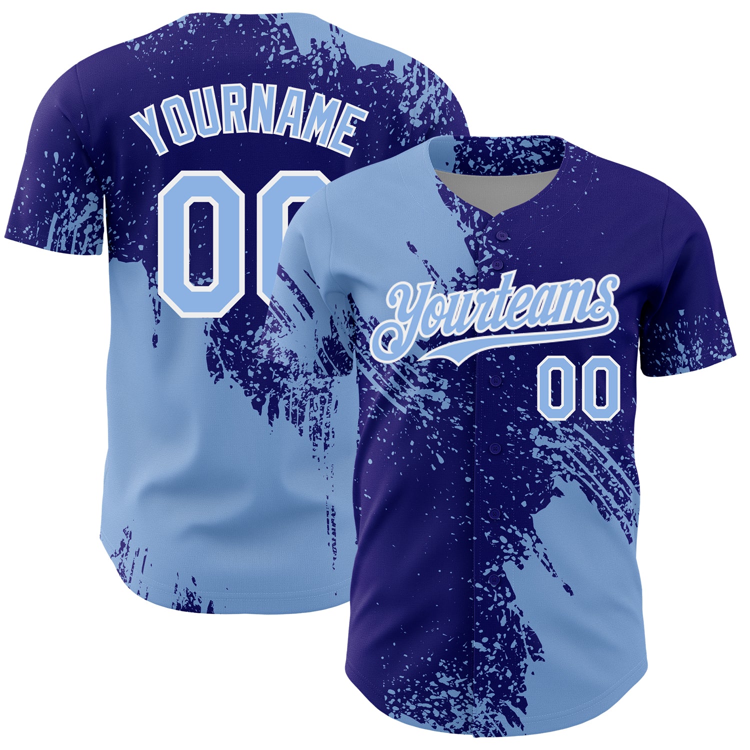 Mckenzieshoponline Light Blue Dark Purple White 3D Pattern Design Abstract Brush Stroke Personalized Baseball Jersey For Fans
