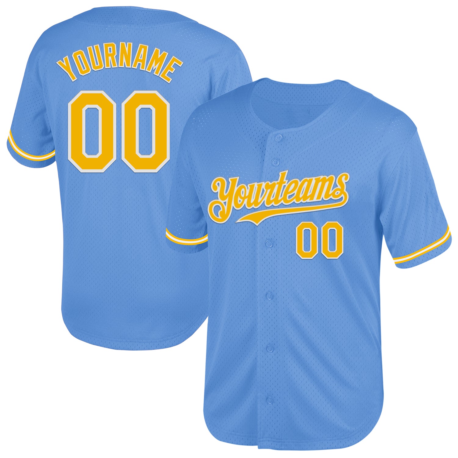 Jerseytrend Light Blue Gold White Mesh Throwback Personalized Baseball Jersey For Fans