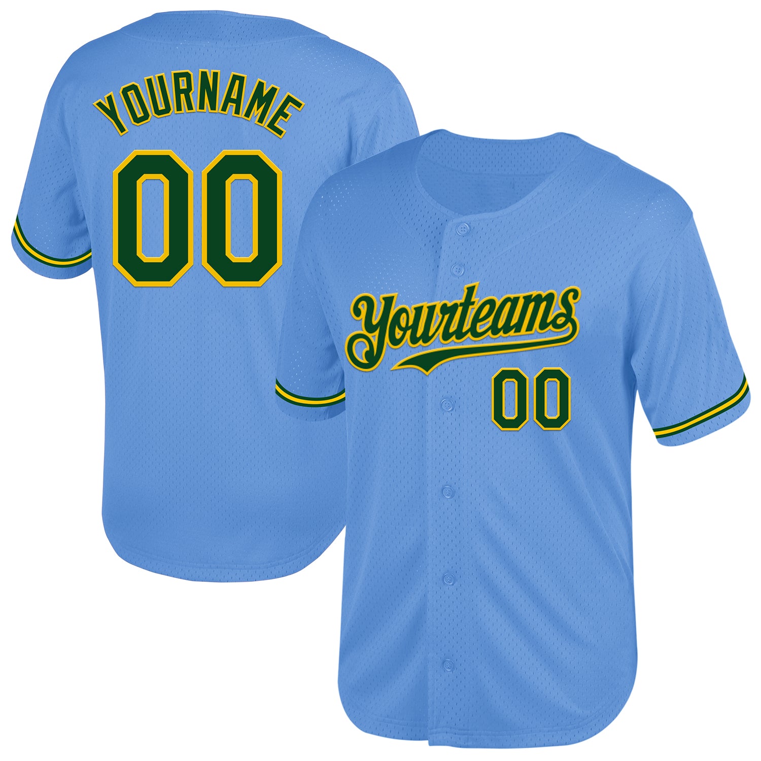 Jerseytrend Light Blue Green Yellow Mesh Throwback Personalized Baseball Jersey For Fans
