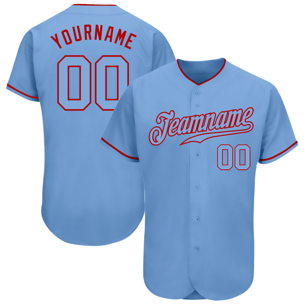 Mckenzieshoponline Light Blue Light Blue Red Personalized Baseball Jersey For Fans