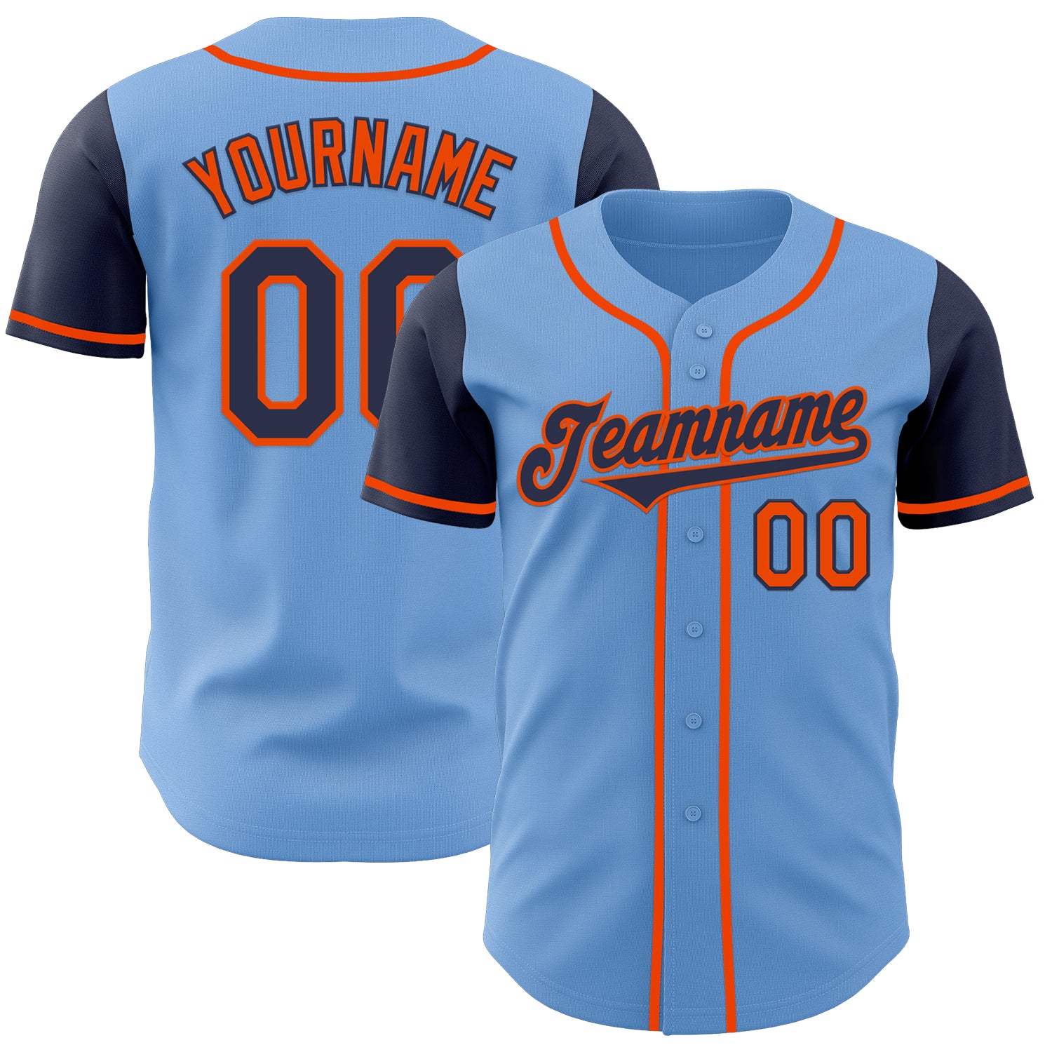 Jerseytrend Light Blue Navy Orange Two Tone Personalized Baseball Jersey For Fans