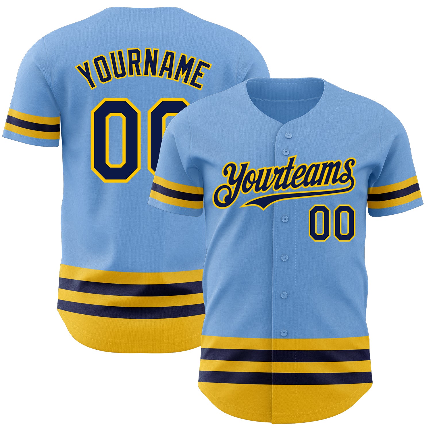 Jerseytrend Light Blue Navy Yellow Line Personalized Baseball Jersey For Fans