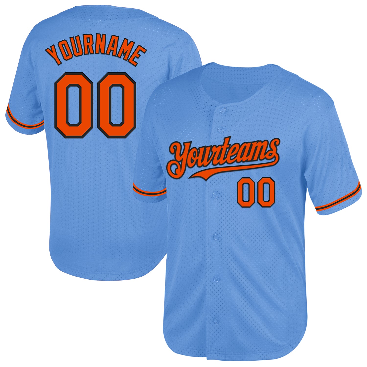 Jerseytrend Light Blue Orange Black Mesh Throwback Personalized Baseball Jersey For Fans