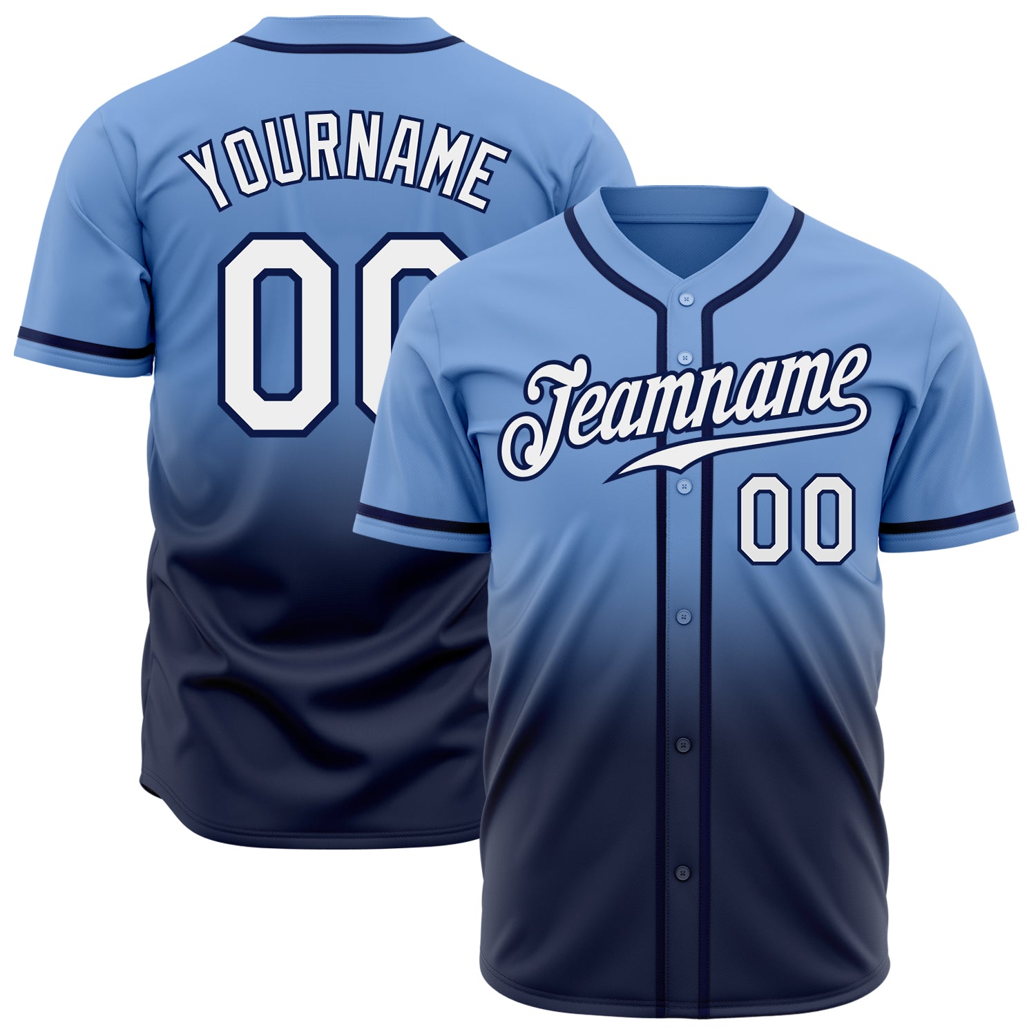 Jerseytrend Light Blue White Navy Fade Fashion Personalized Baseball Jersey For Fans