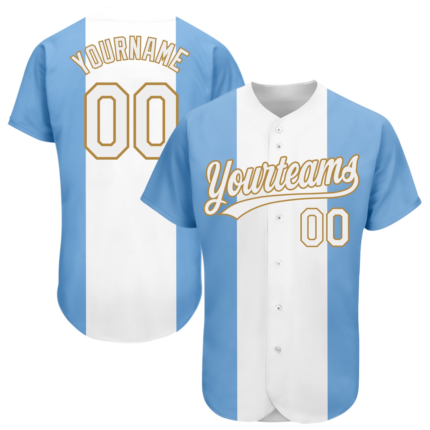 Jerseytrend Light Blue White Old Gold 3D Argentinian Flag Personalized Baseball Jersey For Fans