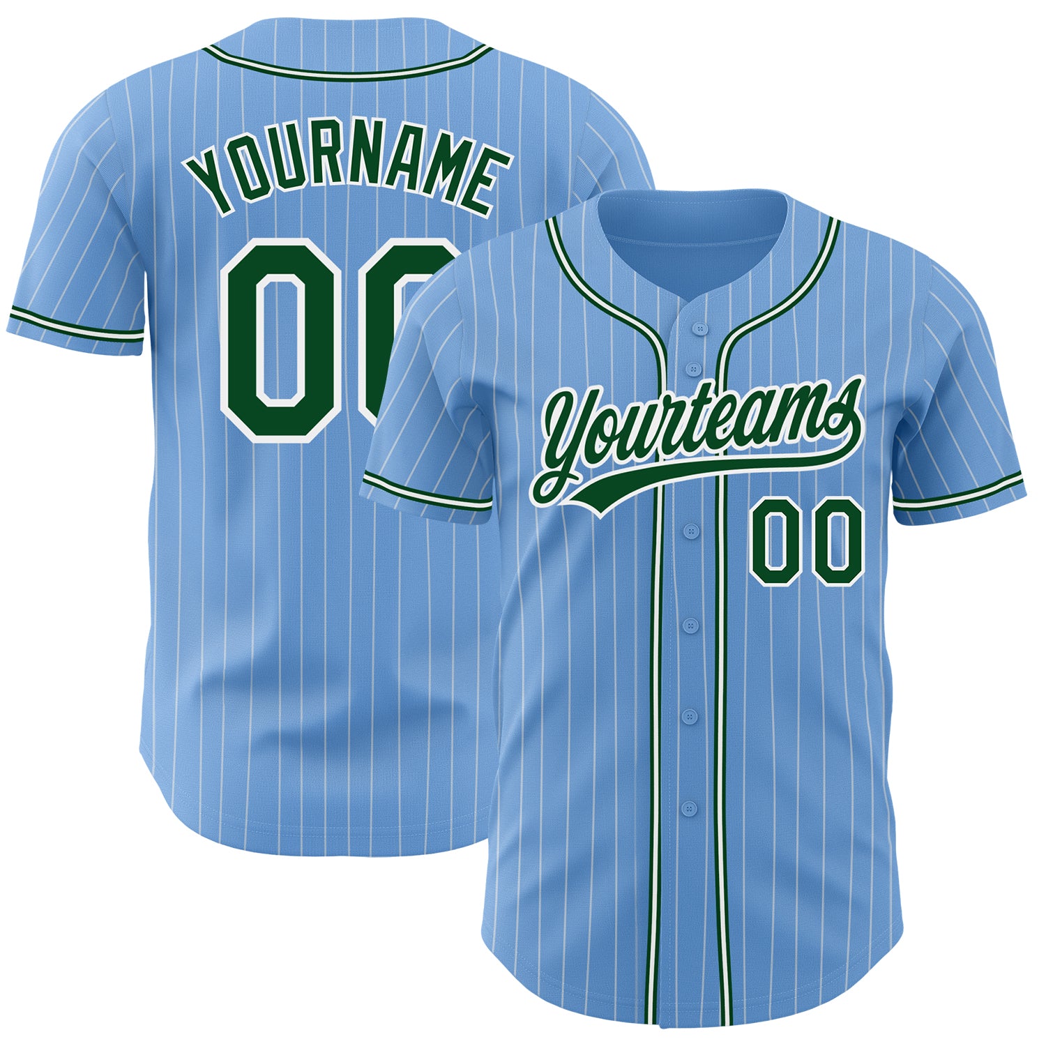 Jerseytrend Light Blue White Pinstripe Green Personalized Baseball Jersey For Fans