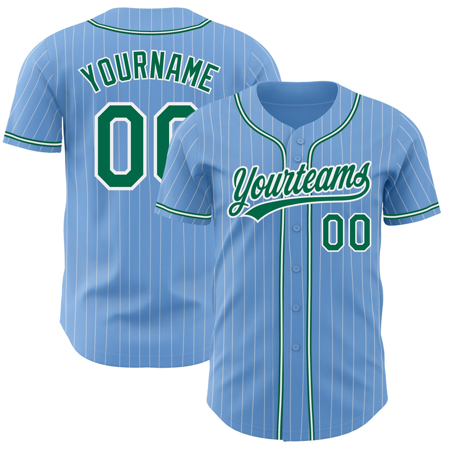 Jerseytrend Light Blue White Pinstripe Kelly Green Personalized Baseball Jersey For Fans