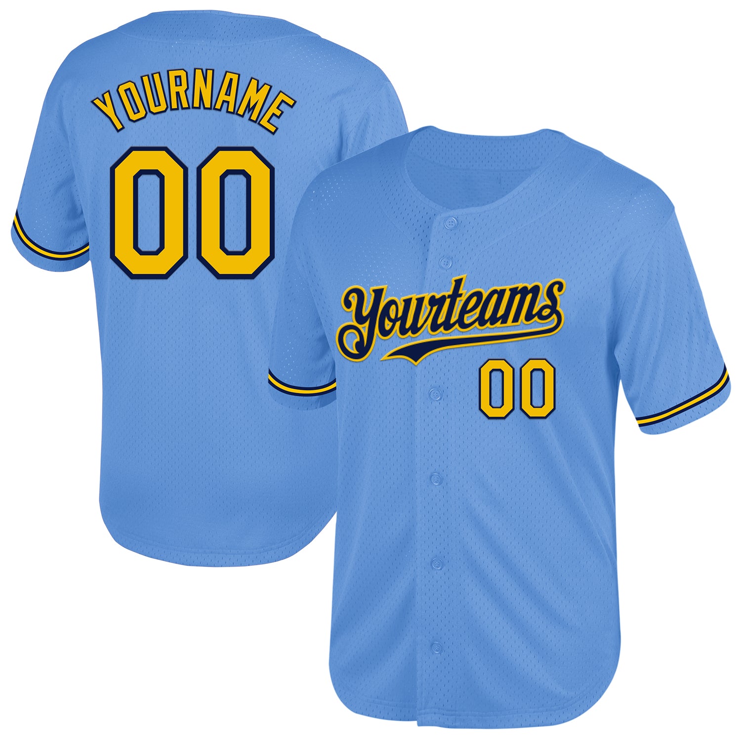 Jerseytrend Light Blue Yellow Navy Mesh Throwback Personalized Baseball Jersey For Fans