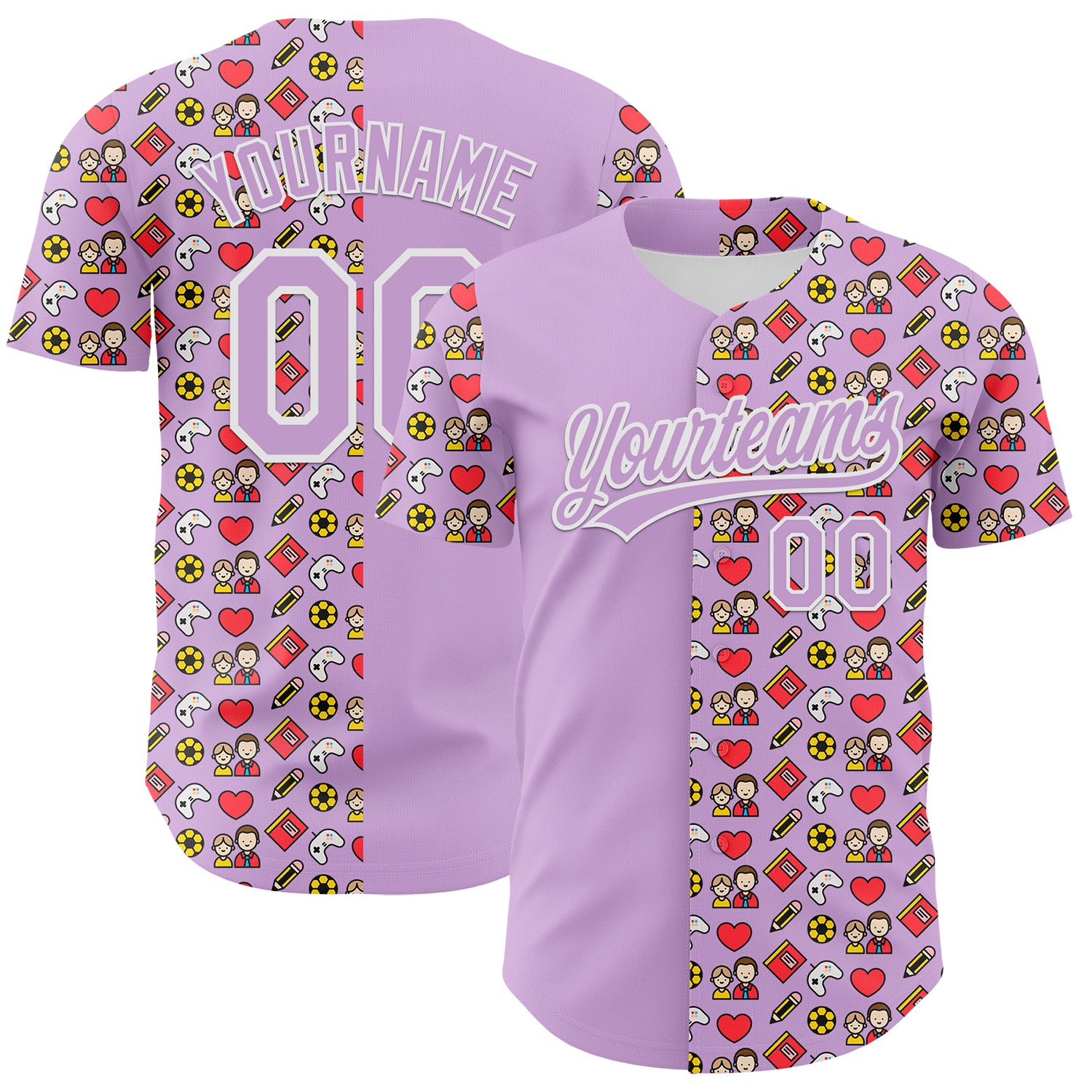 Jerseytrend Light Purple White 3D Pattern Design Father's Day Family Love Personalized Baseball Jersey For Fans