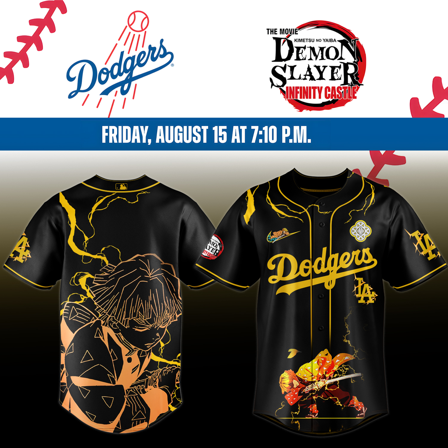 Mckenzieshoponline Los Angeles Dodgers MLB x Demon Slayer Agatsuma Zenitsu Personalized Baseball Jersey For Fans