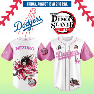Mckenzieshoponline Los Angeles Dodgers MLB x Demon Slayer Kamado Nezuko Personalized Baseball Jersey For Fans
