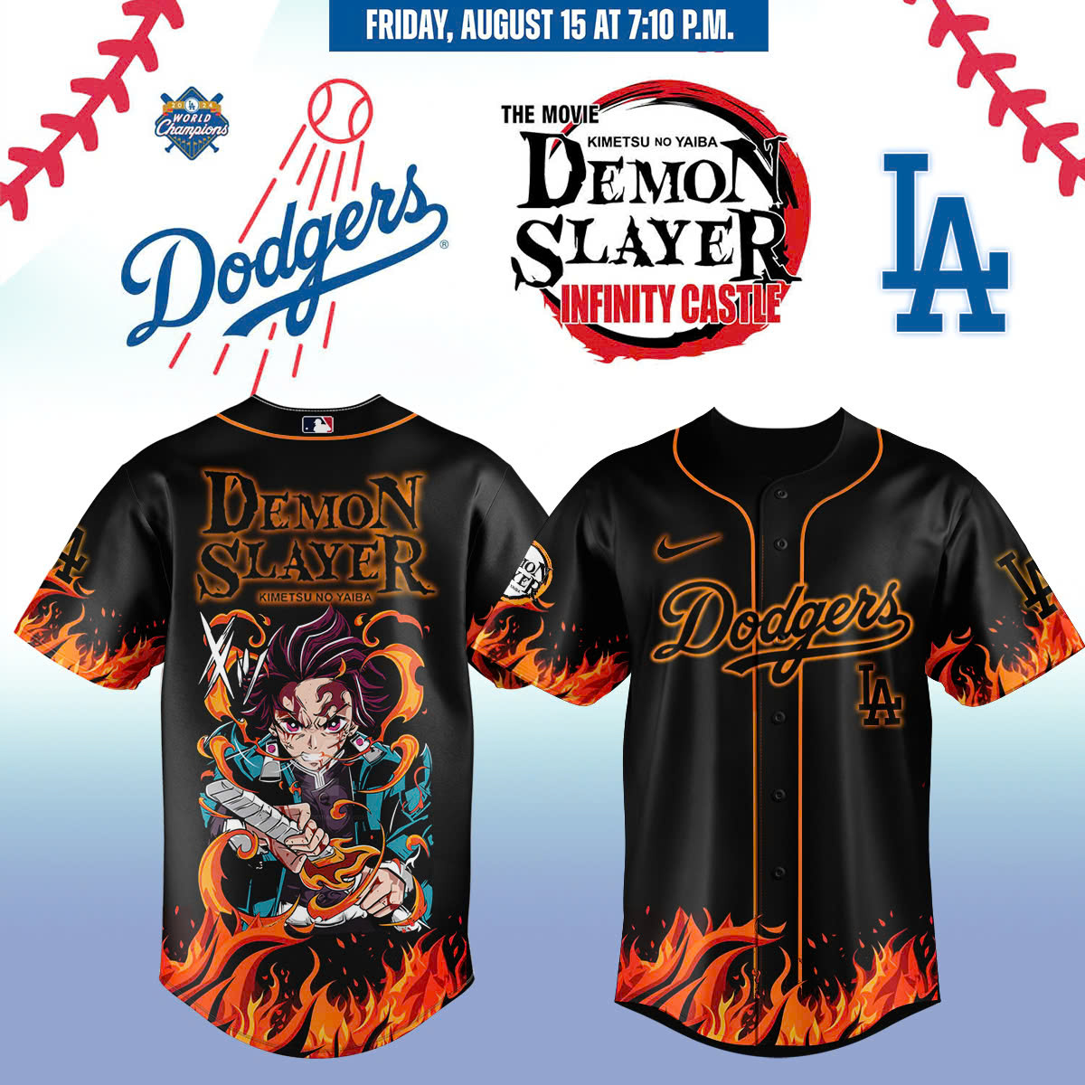 Mckenzieshoponline Los Angeles Dodgers MLB x Demon Slayer Kimetsu no Yaiba  Personalized Baseball Jersey For Fans