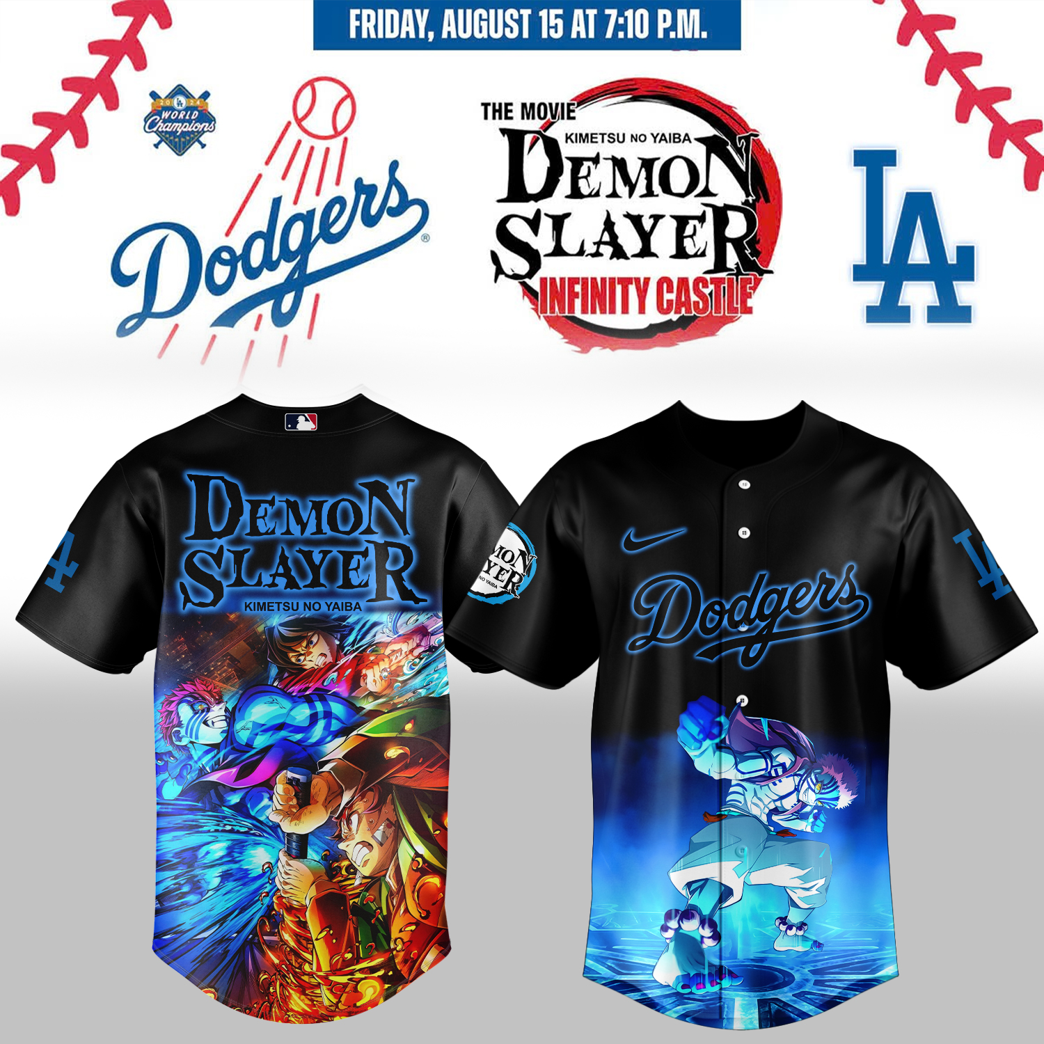 Mckenzieshoponline Los Angeles Dodgers MLB x Demon Slayer Kimetsu no Yaiba  Personalized Baseball Jersey For Fans