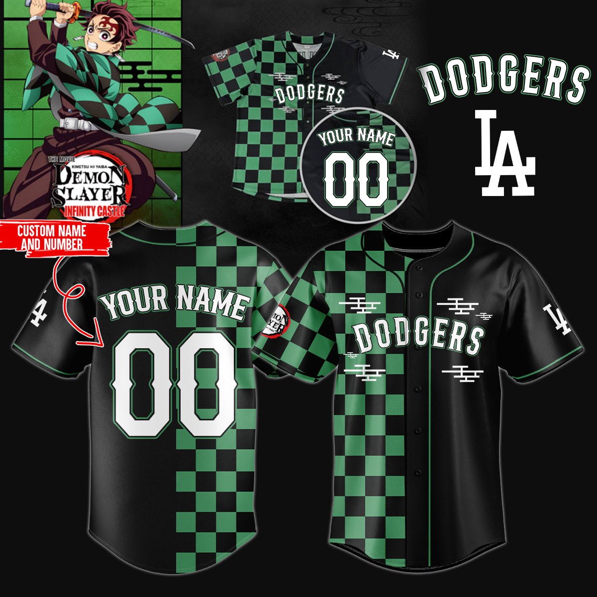 Mckenzieshoponline Los Angeles Dodgers MLB x Demon Slayer Personalized Baseball Jersey For Fans