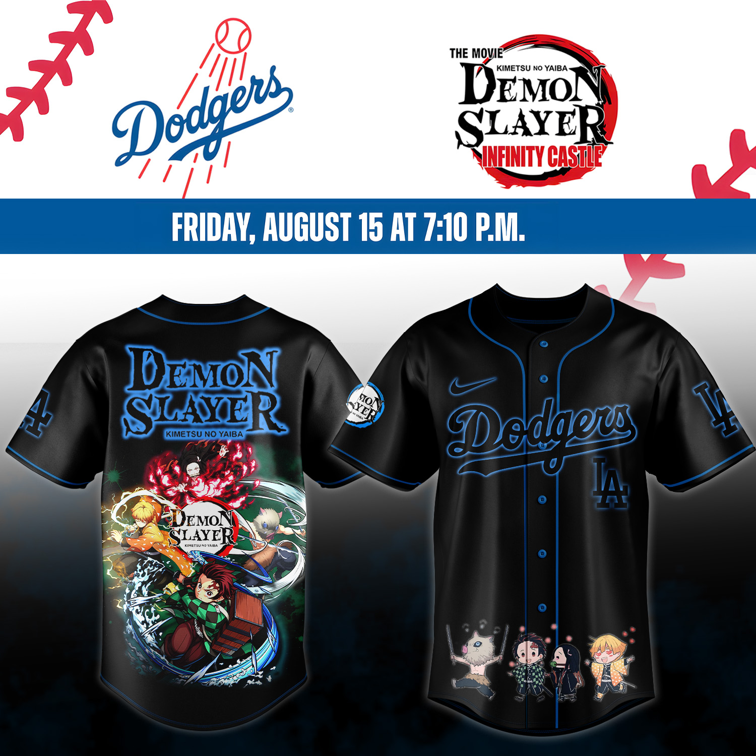 Mckenzieshoponline Los Angeles Dodgers MLB x Demon Slayer Personalized Baseball Jersey For Fans