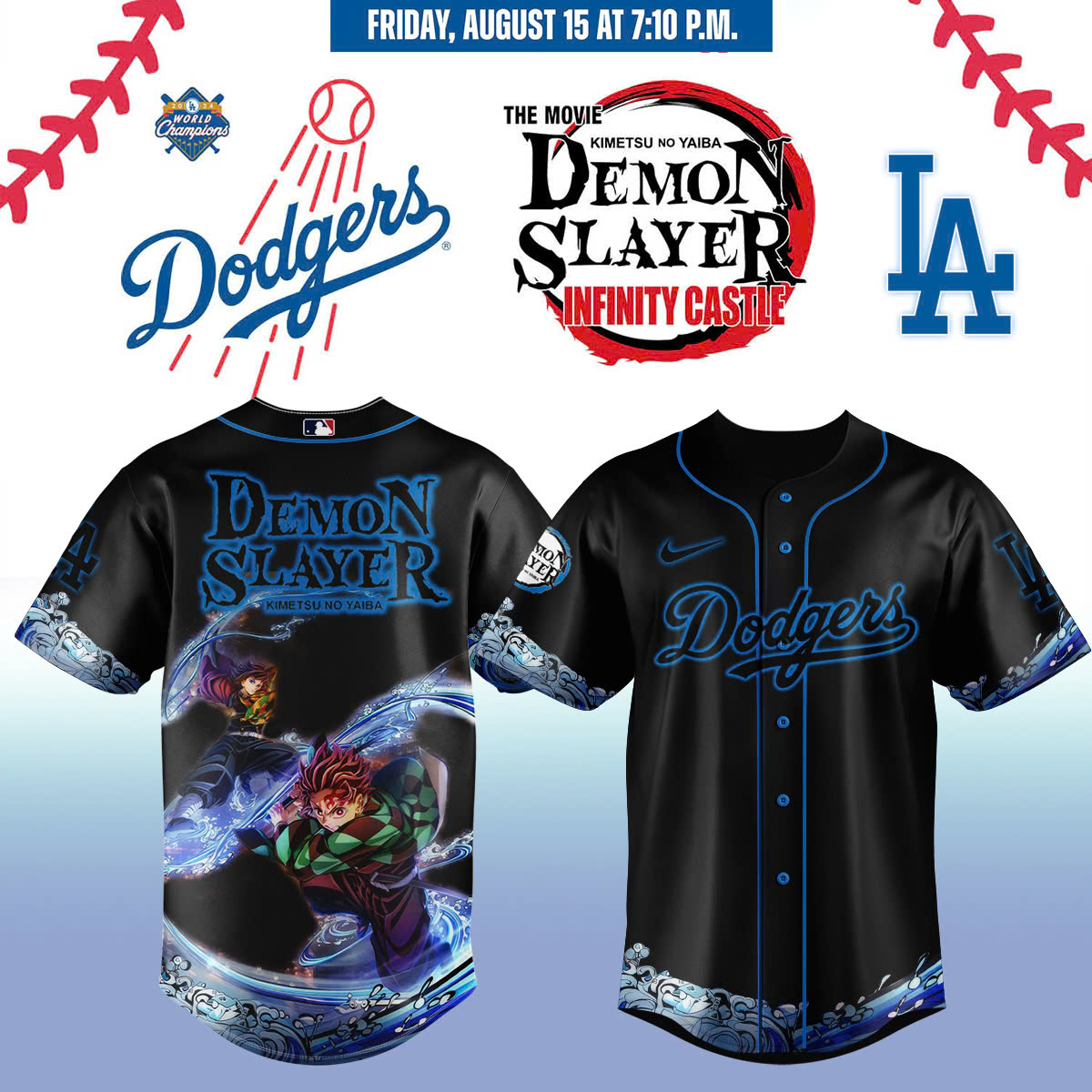 Mckenzieshoponline Los Angeles Dodgers MLB x Demon Slayer Personalized Baseball Jersey For Fans