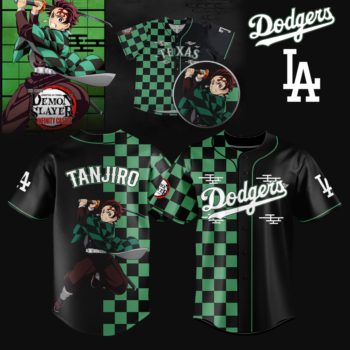 Mckenzieshoponline Los Angeles Dodgers MLB x Demon Slayer  Personalized Baseball Jersey For Fans