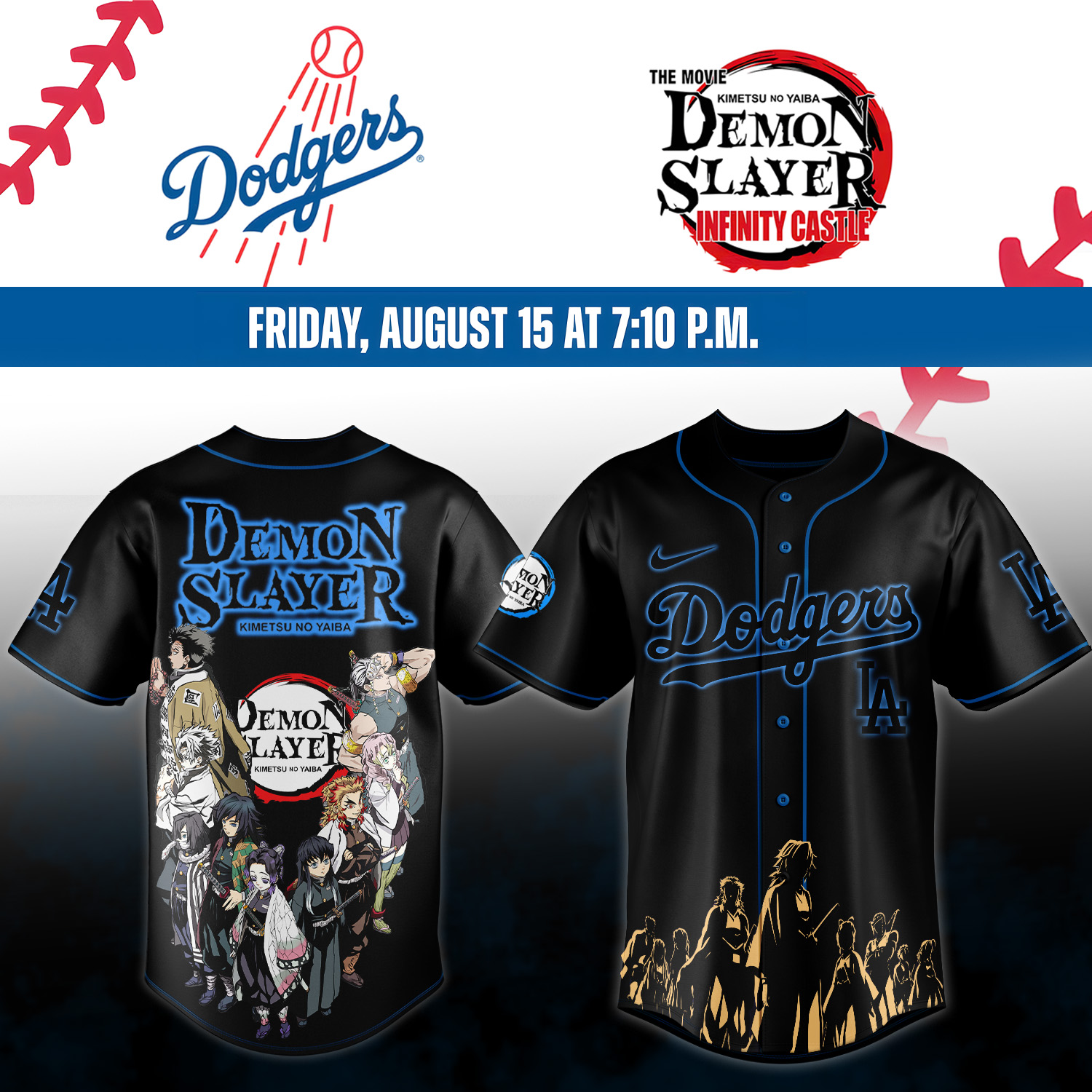 Mckenzieshoponline Los Angeles Dodgers MLB x Demon Slayer Personalized Baseball Jersey For Fans