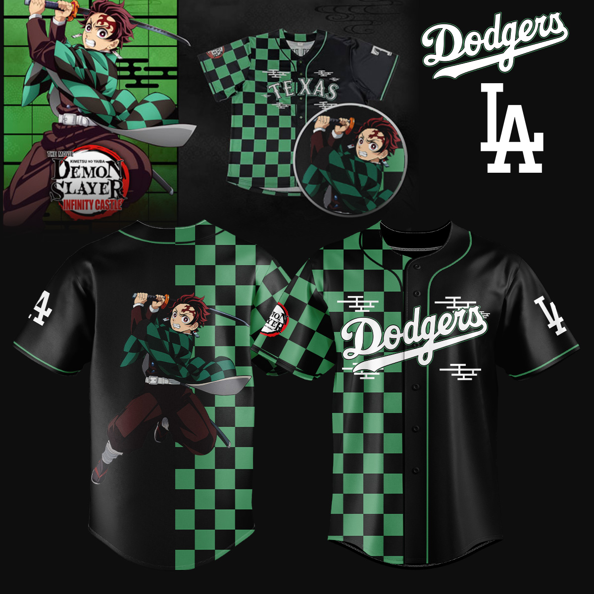Mckenzieshoponline Los Angeles Dodgers MLB x Demon Slayer  Personalized Baseball Jersey For Fans