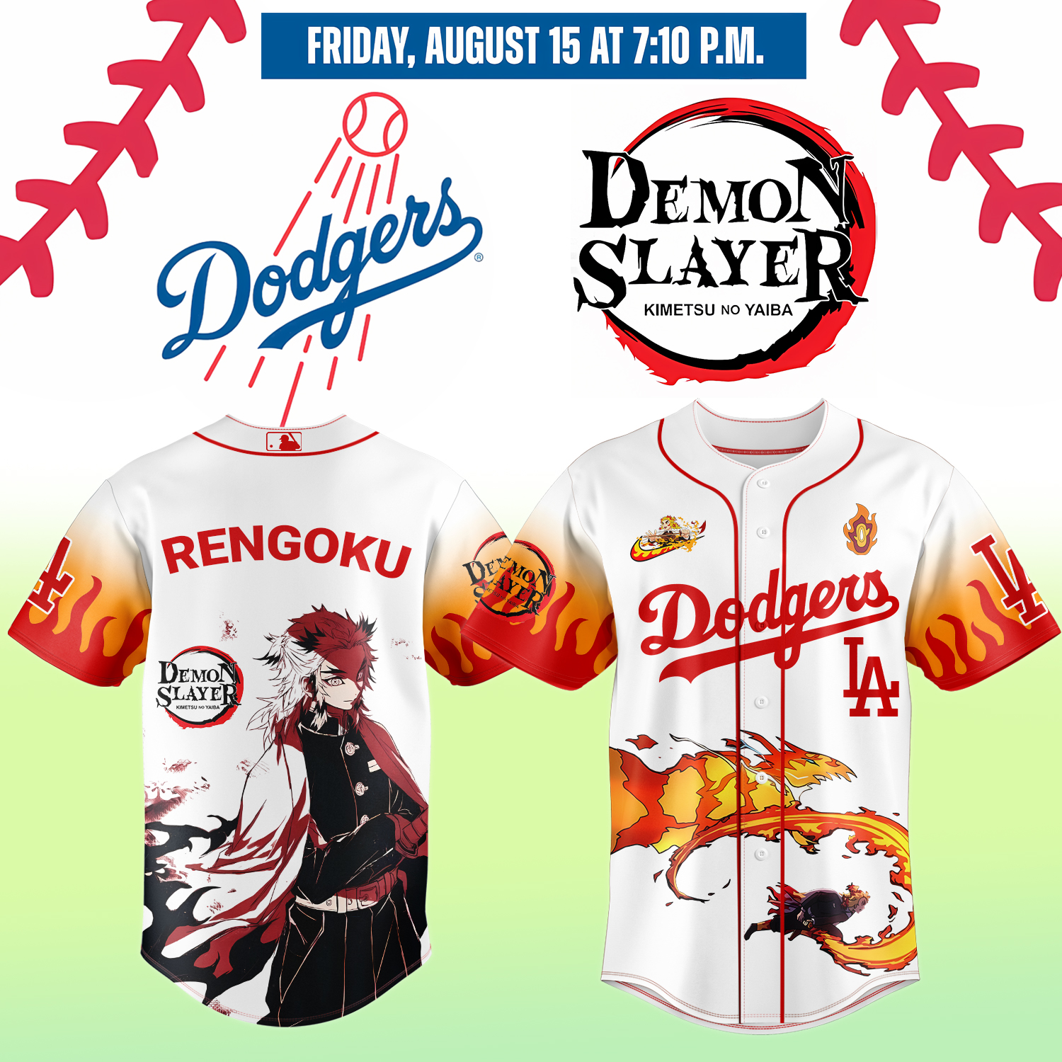 Mckenzieshoponline Los Angeles Dodgers MLB x Demon Slayer Rengoku Ky?jur? Personalized Baseball Jersey For Fans