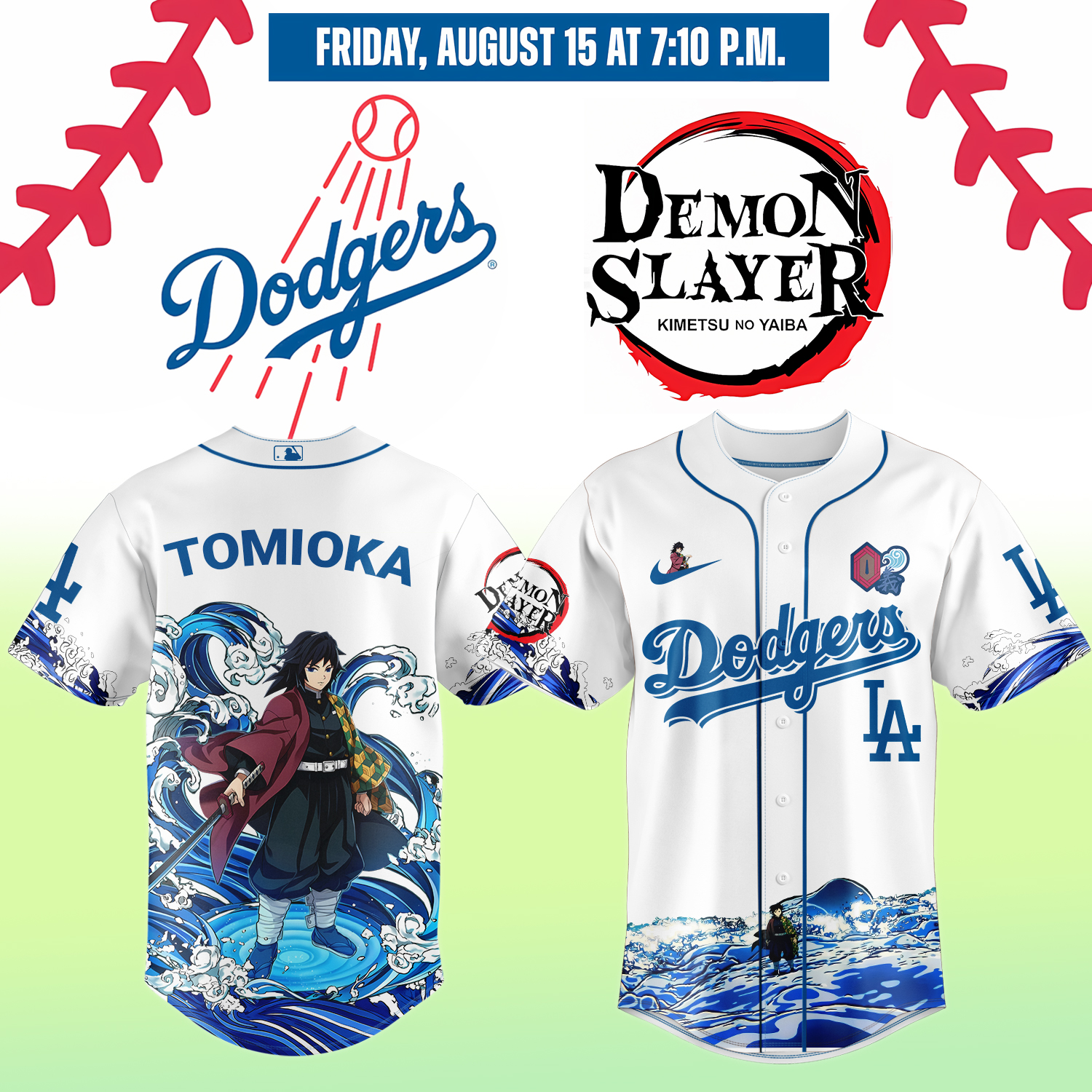 Mckenzieshoponline Los Angeles Dodgers MLB x Demon Slayer Tomioka Giyu Personalized Baseball Jersey For Fans