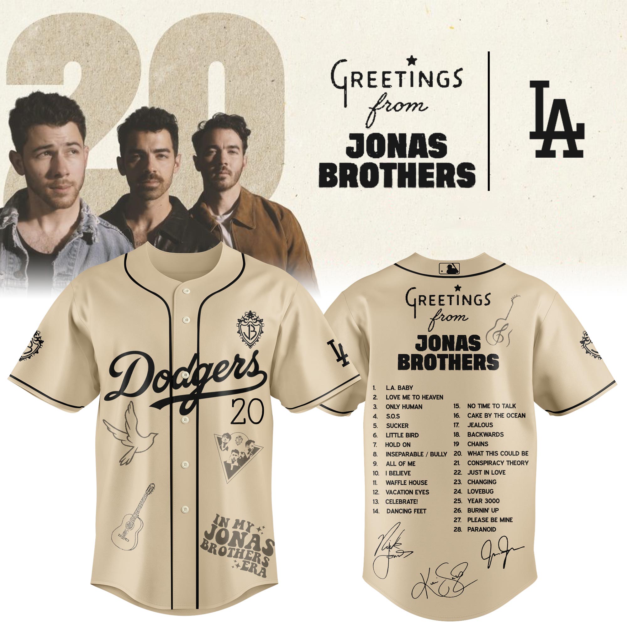 Jerseytrend Los Angeles Dodgers MLB x Greetings From Jonas Brothers Personalized Baseball Jersey For Fans