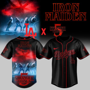 Mckenzieshoponline Los Angeles Dodgers MLB x IRON MAIDEN x Stranger Things Personalized Baseball Jersey For Fans