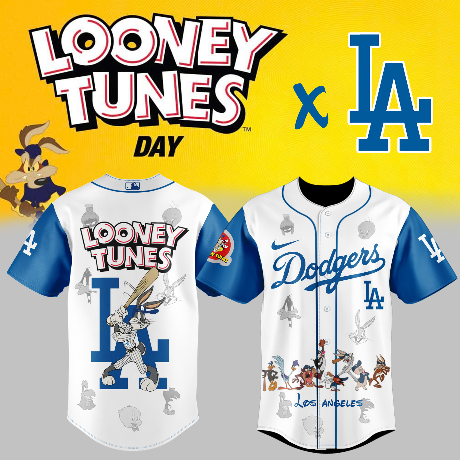 Mckenzieshoponline Los Angeles Dodgers MLB x Looney Tunes Night Personalized Baseball Jersey For Fans