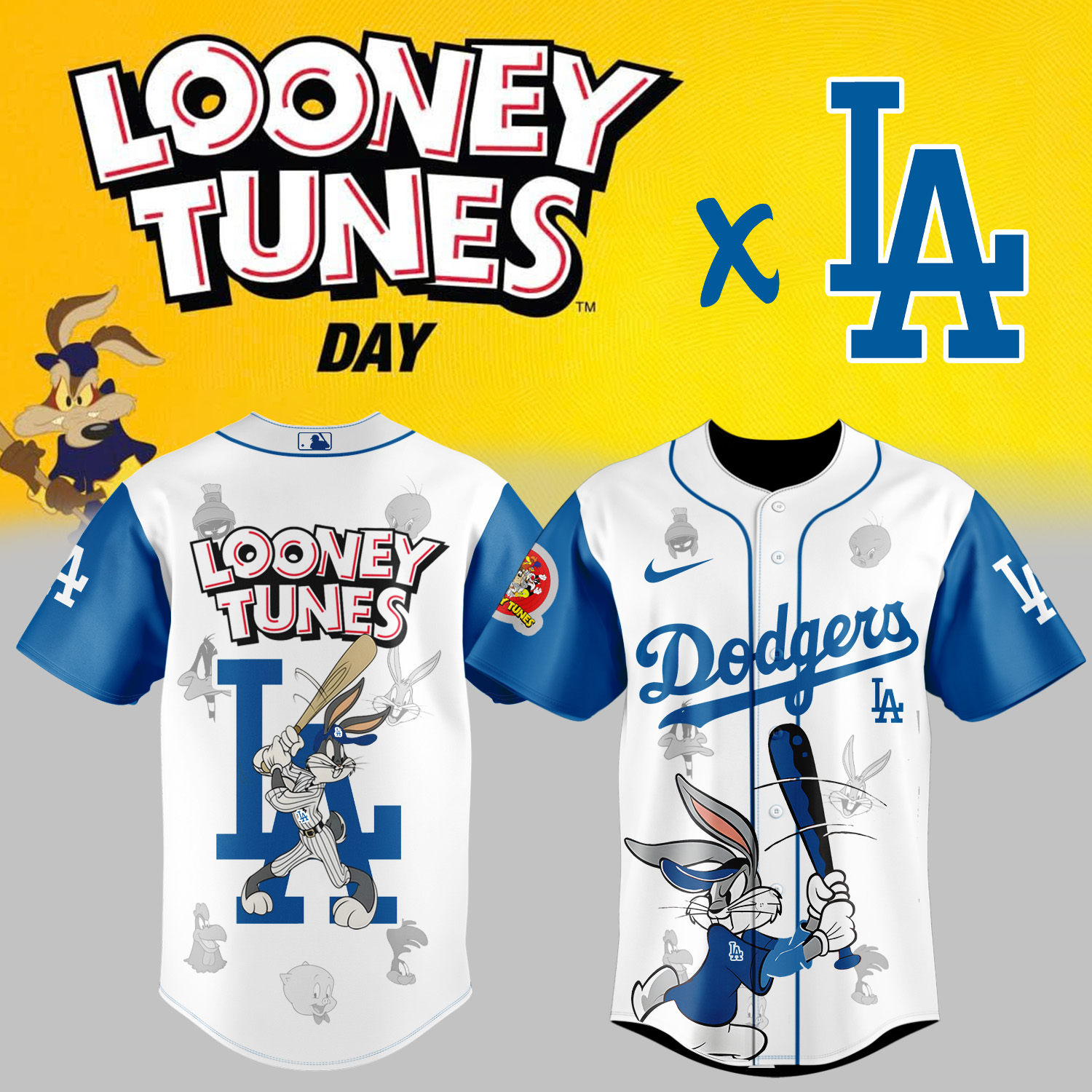 Mckenzieshoponline Los Angeles Dodgers MLB x Looney Tunes Night Personalized Baseball Jersey For Fans