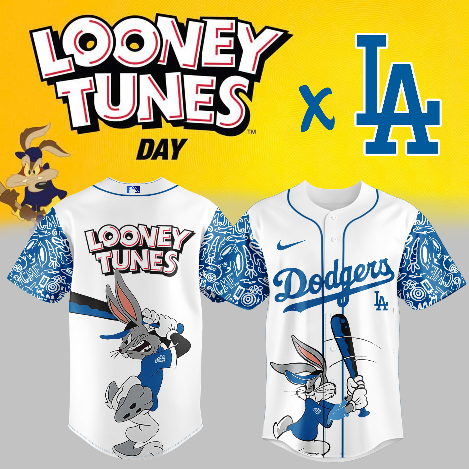 Mckenzieshoponline Los Angeles Dodgers MLB x Looney Tunes Night Personalized Baseball Jersey For Fans